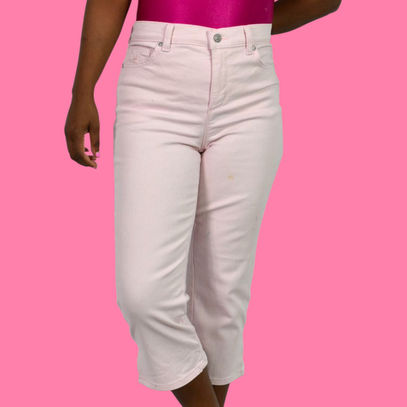 Gloria Vanderbilt Capri Jeans Pink Slim Skimmer Twill Pants Straight High Rise 4 - Picture 10 of 13